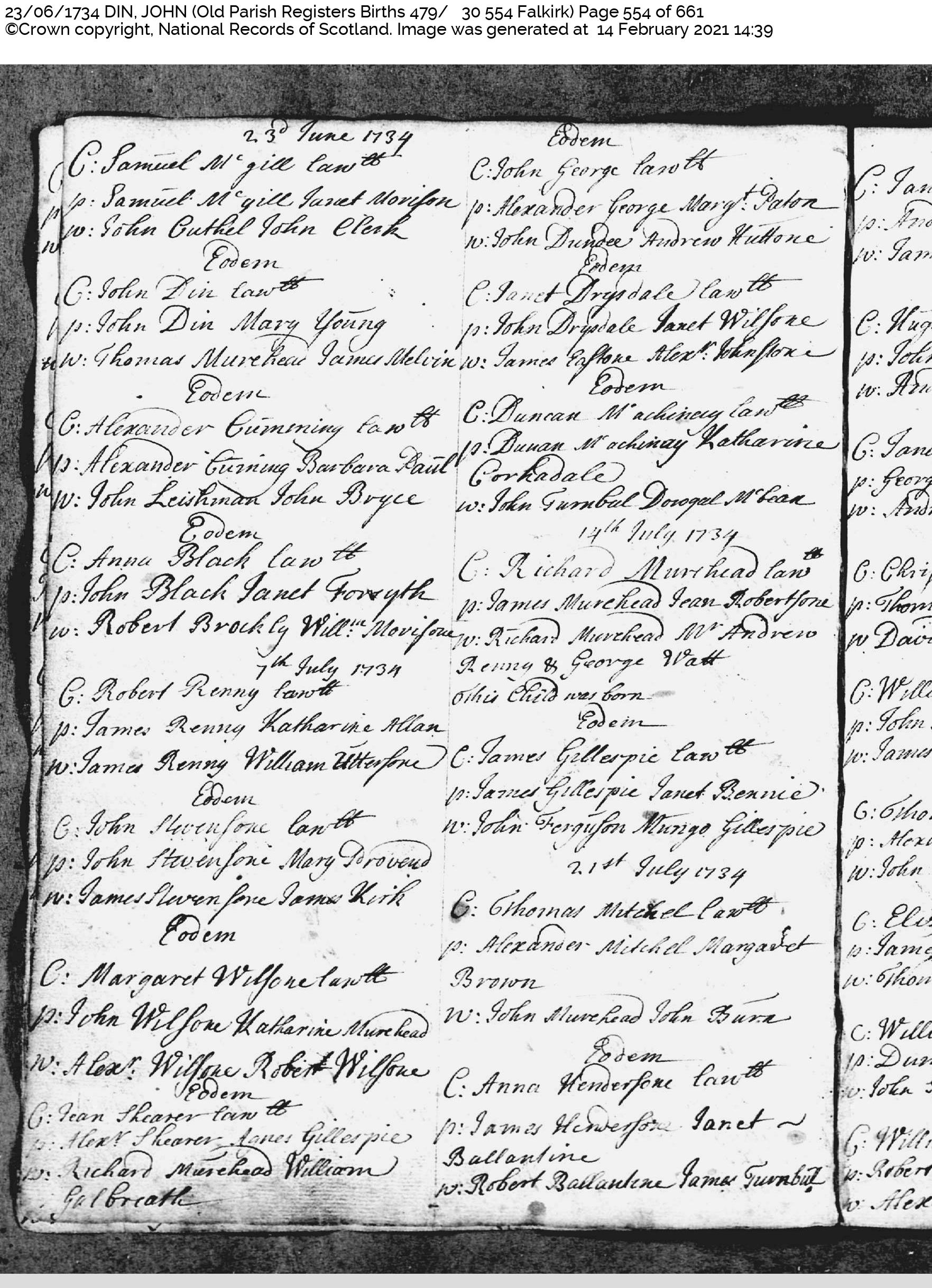 JohnDunn_B1734 Falkirk, 1734, Linked To: <a href='profiles/i28101.html' >Mary Young</a> and <a href='profiles/i11839.html' >John Dunn</a>